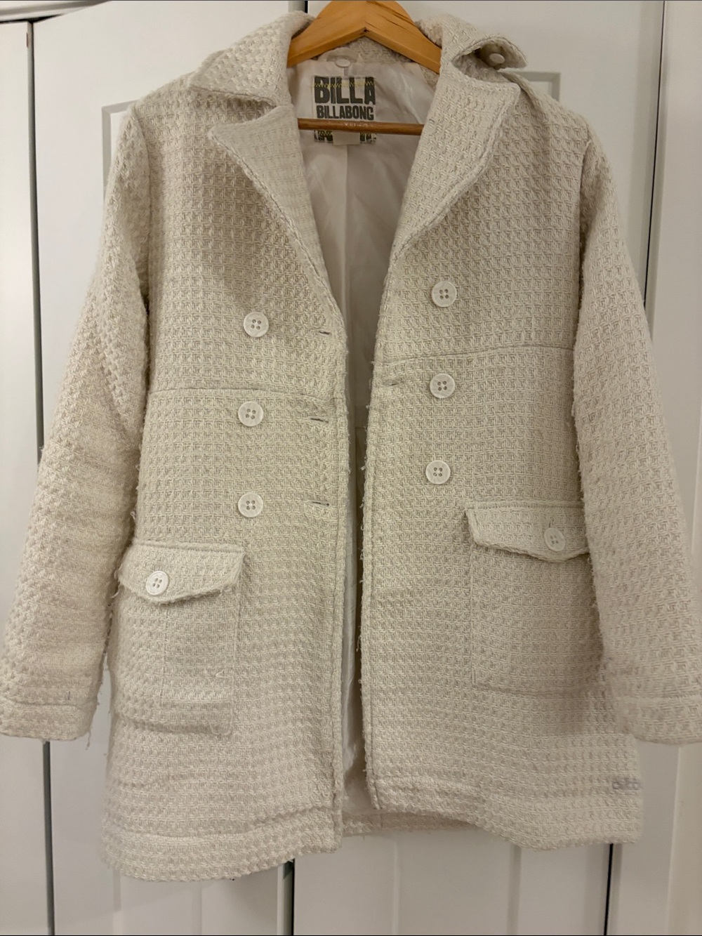 Billabong Off-White Textured Double-Breasted Pea Coat